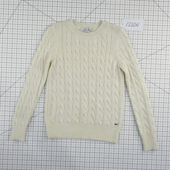 Vineyard Vines Sweater Women's Size XS Ivory Cable Knit Metallic Crew Neck - Picture 8 of 8
